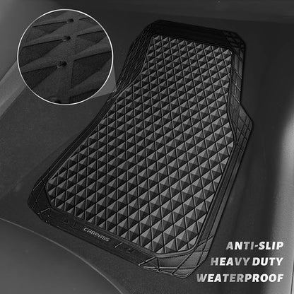 CAR PASS Black Rubber Car Mats, All-Weather Floor Mats Full Set Durable Anti-Slip 3D Rhombus Waterproof Automotive Pad Trim to Fit Liner Universal Fit for Sedan SUV Truck Van, 4 Pcs All Black Rubber - Image 4
