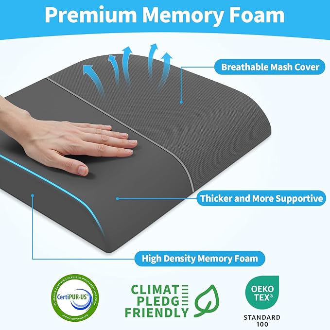 TranquilRelax Memory Foam Seat Cushion for Office Chair, 3-Inch, Gray | Medium-firm Support for Long Sitting, Washable Mesh Cover, Non-slip Base, Perfect for Car Seats & Short Drivers - Image 2
