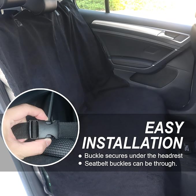 Sweat Towel Car Seat Cover Protector Front Seats for Gym Workout, Running, Swimming, Beach and Hiking, Waterproof Universal Seat Cover for Car, Trucks, Van & SUV (1, Pure Black, Rear Seat) - Image 5
