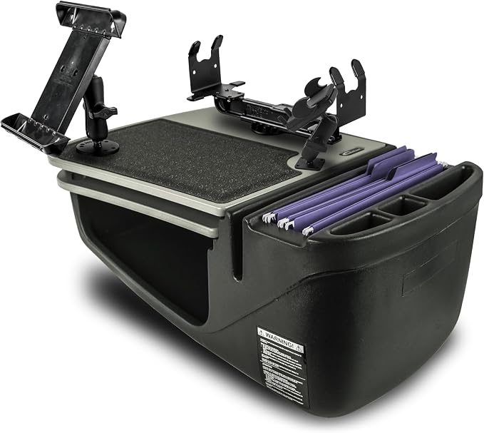 AutoExec AE-GMCD-PI-PS-PM-TAB-GT GripMaster Car Desk for Your Vehicle Workstation and Mobile Office, Grey with 400 watt Power Inverter, Printer Stand, Phone Mount and Tablet Mount | 400 Watt Power Inverter, Printer Stand, Phone Mount, Tablet Mount by AutoExec