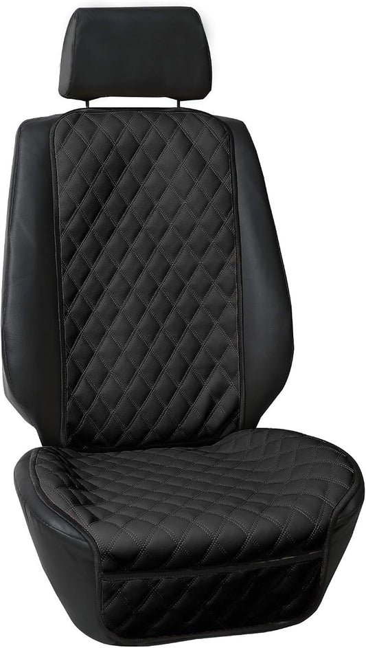 FH Group Car Seat Cushion – Faux Leather Single Front Seat Cover with Front Pockets, Airbag Compatible, Universal Fit Car Seat Cushion for Driver or Passenger Seat, SUV, Truck, Sedan & Van – Black by FHGroup
