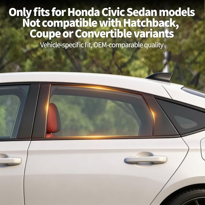 2PCS Rear Side Window Sun Shades for 2022-2026 Honda Civic | Breathable Mesh UV & Heat Blocking Privacy Rear Side Window Covers, Ideal for Baby, Travel and Camping Accessories - Image 2