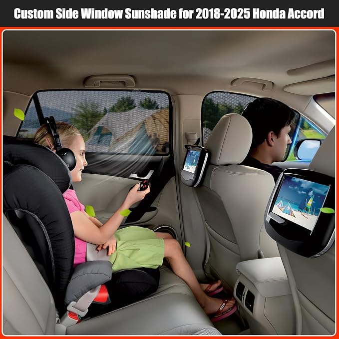 XCBYT 2018-2022 Honda Accord Window Shades, 4-Pack Privacy Cooling Mesh | Breathable & blocks heat for camping & baby sleeping.Front shades are partial for rearview mirror. Wait 24h for clips to set - Image 2