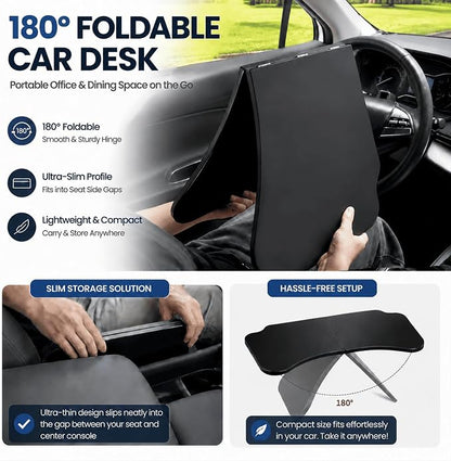 Car Desk Tray Table for Passenger Seat, Foldable Laptop Desk for Work, Eating, or Travel, PU Leather Surface Easy to Clean, Fits Front or Back Seat, Portable Car Table for Road Trips - Image 4
