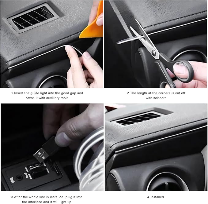 EL Wire Interior Car LED Strip Lights, 16.5FT 5V EL Wire Strip Neon Glowing Strobing Light w/ 5mm Sewing Edge, USB Electroluminescent Ambient Lighting Kit for Car Inside Decoration (White) - Image 3