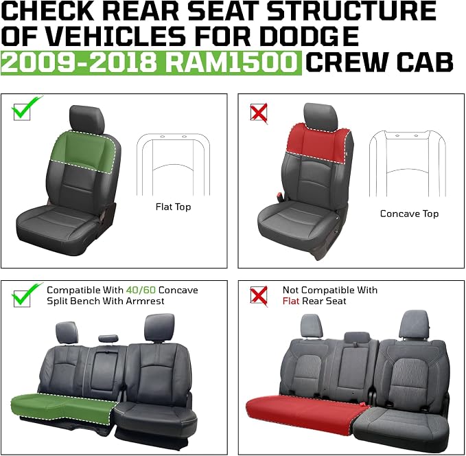Seat Covers Custom Fit for Dodge 2009-2018 Ram 1500 Crew Cab,Black/Red | Custom Fit Faux Leather Full Set,Waterproof & Wear-Resistant,Fits for 4th Gen Ram 1500 Big Horn/SLT/Lone Star,Easy to Clean - Image 8