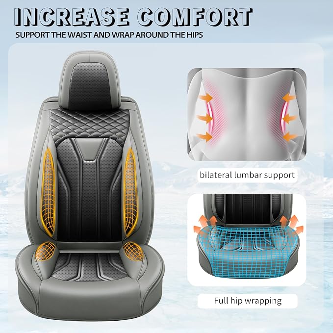 Fit FJ Cruiser Premium Leather Car Seat Covers for Toyota FJ Cruiser 2007-2013 2014 - Waterproof，Breathable，All-Weather Seat Cushion Protecto & Airbag Compatible, Full Set Gray&Black - Image 7