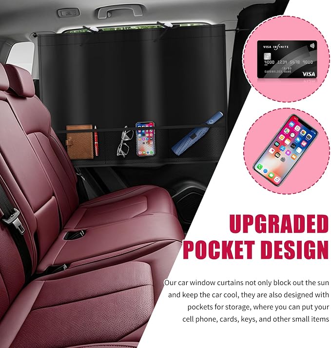 3PCS Car Privacy Curtains Set,Upgraded Car Window Shades & Cars Divider Curtain with Storage Pockets,Portable Cars Curtains for Windows for Sun Blocking & Privacy Protection - Image 3