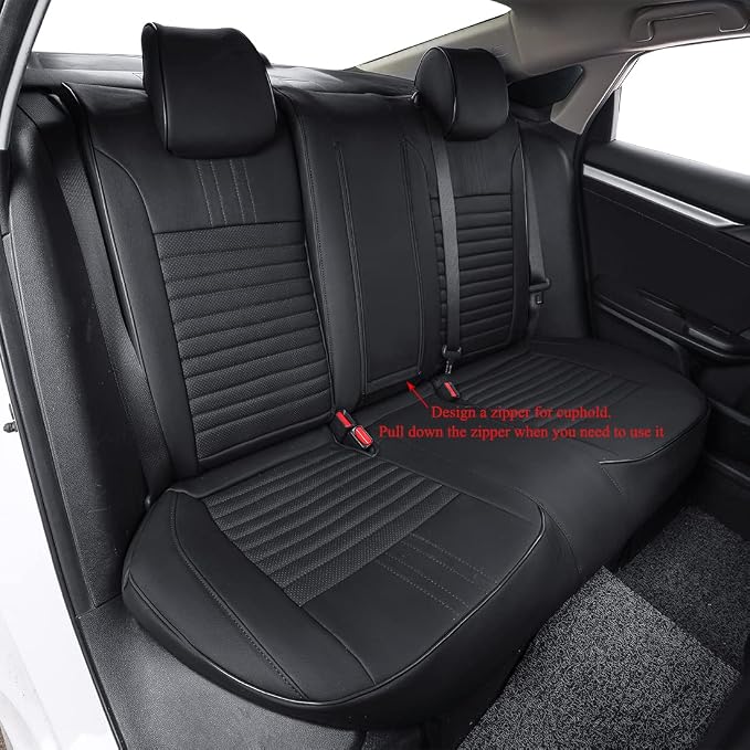 EKR Civic Seat Covers Custom Fit for Honda Civic (Sedan) 2016-2021 EX/EX-L/EX-T/Touring(Rear Split W/Armrest),Waterproof Leather Car Seat Cover Full Set,Faux Leather(Black) - Image 6
