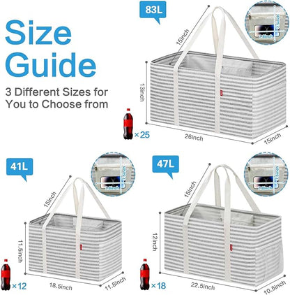 LHZK Standing Extra Large Utility Tote Bag with Metal Wire Frame and the Sides Rinforced, Extra Large Tote Bag with Handle, Reusable Grocery Bags Foldable, Beach Bag, Car Tote (Gray) | 22.5×10.5×12 inch - Image 4
