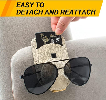 Sunglass Holder for Car Visor, Magnet Adsorbed Sunglasses Holder for Car Accessories Parts, Leather Car Sunglass Holder, Car Visor Sunglasses Clip for Glasses Cards (1PCS, Beige) - Image 2