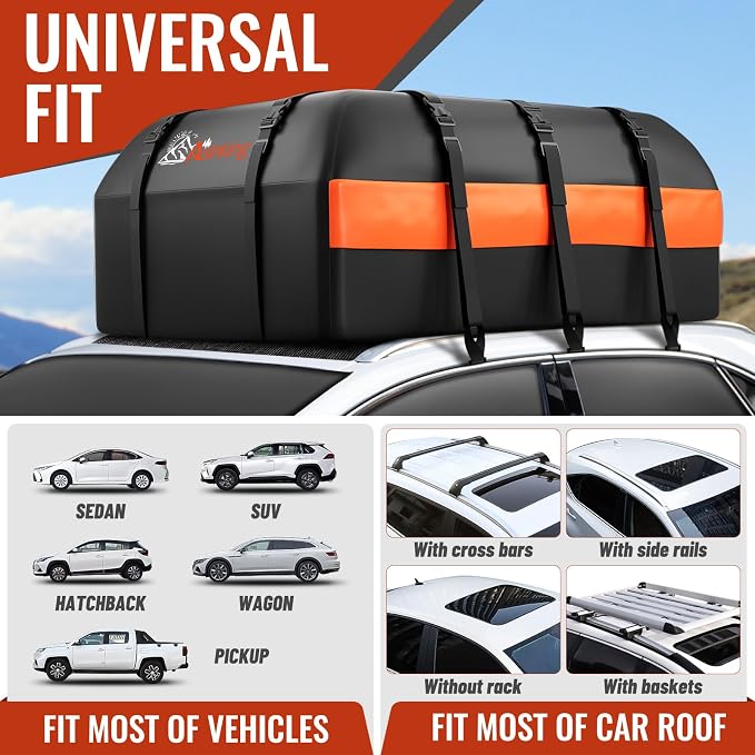 Car Rooftop Cargo Carrier Bag, 20 Cubic Feet Waterproof Heavy Duty Car Roof Bag for All Vehicle with/Without Racks - Anti-Slip Mat, 6 Door Hooks, Storage Bag, 2 Extra Straps, Luggage Lock - Image 5