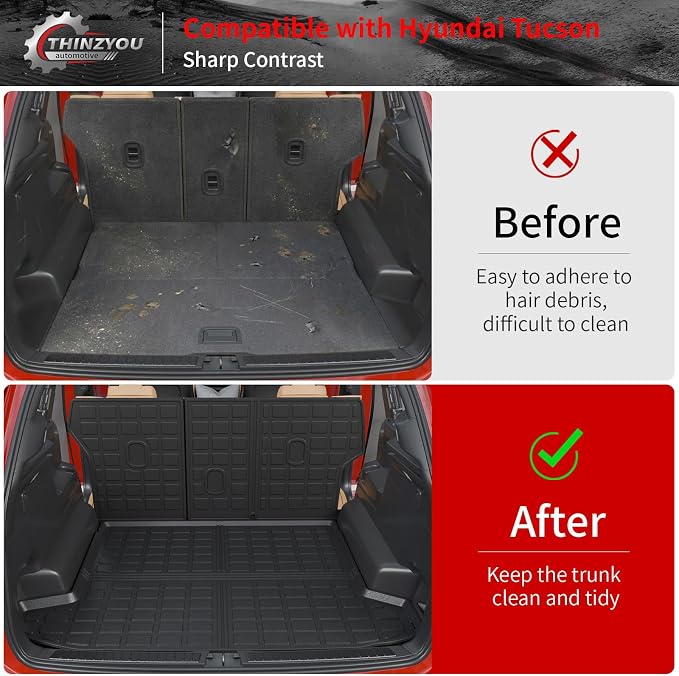 Floor Mats Set for 2022-2025 2026 Hyundai Tucson | NOT for PHEV & N-Line, Trunk Mat Cargo Liner Cargo Mat TPE All Weather Back Seat Cover Protector 2024 Tucson Accessories - Image 6
