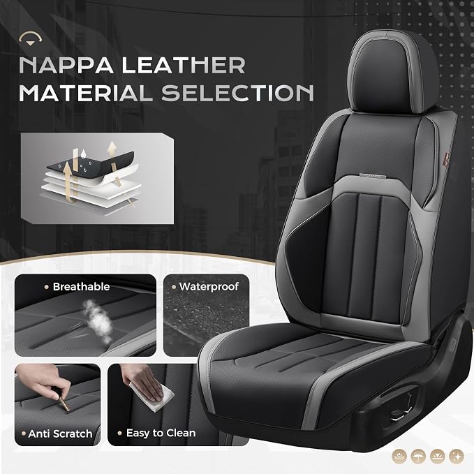 Coverado Nappa Leather Car Seat Covers Front Set, Luxury Waterproof Seat Protectors, Airbag Compatible Anti‑Slip Auto Seat Covers, Universal Fit for Most Cars SUVs Trucks Pickup Vehicles - Image 2