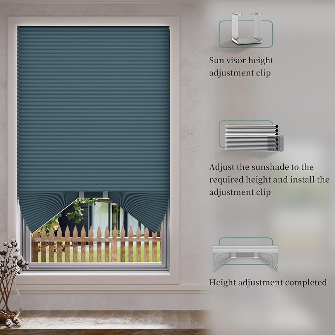 Myshade Arch Window Shades Half Circle Blackout Cellular Shades Cordless No Drill Blinds for Windows Half Moon Honeycomb Fabric No Tools Room Darkening Shades Easy Install (1PCS Blue 48" W X 96" H) - Image 4