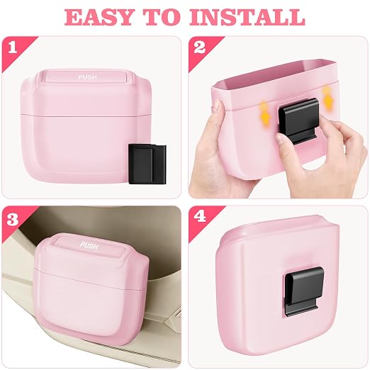 2 Pack Car Trash Can with Lid, Built-in Storage Garbage Bag, Pink | Leakproof Car Door Trash Can with Hook, for women, 60pcs Trash Bags, Mini Automotive Garbage Bin for Vehicle, Office, Home - Image 6