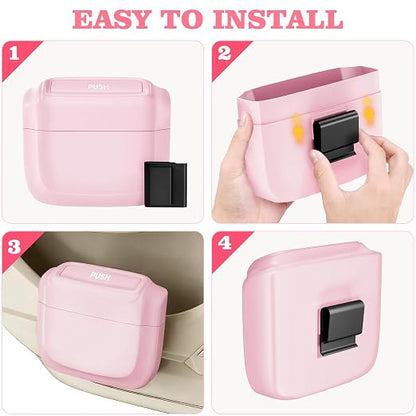 2 Pack Car Trash Can with Lid, Built-in Storage Garbage Bag, Pink | Leakproof Car Door Trash Can with Hook, for women, 60pcs Trash Bags, Mini Automotive Garbage Bin for Vehicle, Office, Home - Image 6