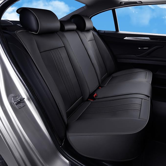 Huidasource Back Seat Cover, Luxury Faux Leather Rear Seat Cover, Velcro Adjustable, Compatible with Child Seat, Perforation Cooling＆Heating, Universal Fit for Most Cars, Vans, Trucks, SUVs, Black - Image 8