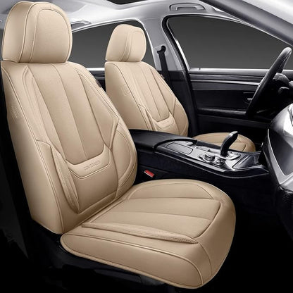Coverado Car Seat Covers Full Set, Car Seat Protector Waterproof, Nappa Leather Car Seat Cushion, Beige Seat Covers for Cars, Front Seats and Back Universal Fit for Most Cars - Image 7