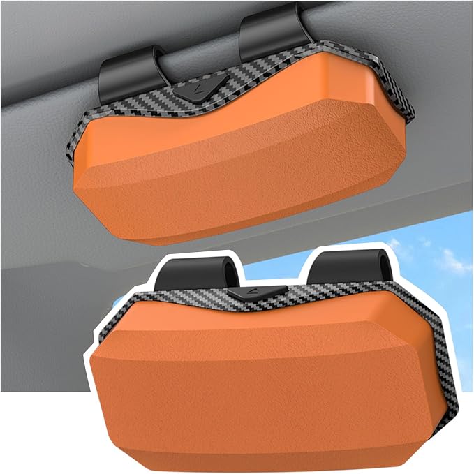 Sunglasses Holder for Car Visor, One-Handed Press to Open Car Glasses Case, Carbon Fiber Texture Visor Accessories Stability for Truck SUV Sedan, Anti-Scratch Velvet Interior (Orange) by Unknown
