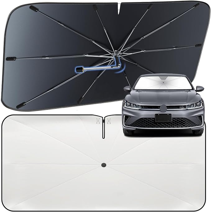 Windshield Sun Shade Umbrella for Volkswagen Jetta 2019-2026 Front Window | Heat-Reflective Window Shade, Umbrella Sunshade Cover Blocks Heat, Protects Interior, Vehicle-Specific Precision Fit by Fshaanys