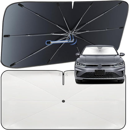 Windshield Sun Shade Umbrella for Volkswagen Jetta 2019-2026 Front Window | Heat-Reflective Window Shade, Umbrella Sunshade Cover Blocks Heat, Protects Interior, Vehicle-Specific Precision Fit by Fshaanys