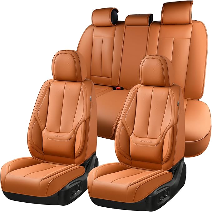 Coverado Car Seat Covers, Seat Covers for Cars, Waterproof Leather Auto Seat Protectors, Leather Car Seat Cushion, Car Interiors Accessories Universal Fit for Most Cars by COVERADOAUTO