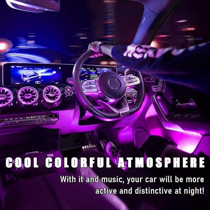 Wevdn Car Interior LED Strip Light, 12V 24 LED Waterproof Neon Ambient Night Light with USB Port, Automotive Atmosphere Decorative Under Dash Lighting Kit, Car Accessories (Pink Purple) - Image 4
