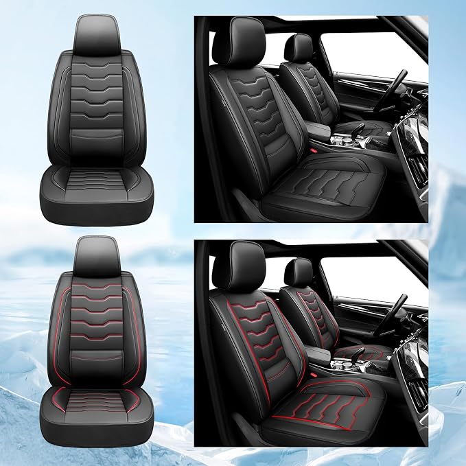 Fit Altima Car Seat Covers for Nissan Altima 2010-2025 2026- Full Set Premium Leather, Waterproof&Breathable, All-Weather Seat Cushion Protecto & Airbag Compatible, 2 Front Seat Red Line Black - Image 9