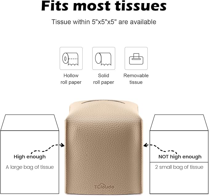Tissue Box Cover, Tclouda, Modern PU Leather Square Tissue Box Holder for Creative Decorative, 4 Pack, Ideal for Bathrooms/Office/Car/Nightstand/Outdoor Tent, 5"X5"X5", White&Beige&Gray&Claybank - Image 7