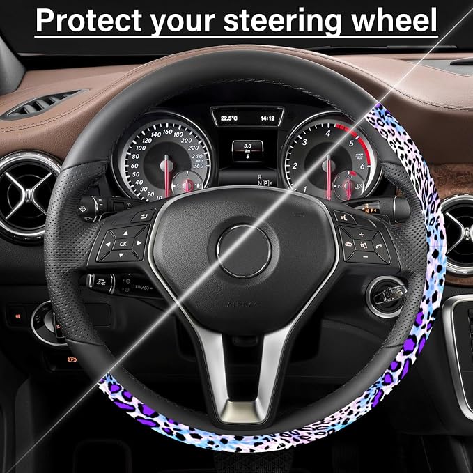 Car Steering Wheel Cover for Women Men, Non-Slip Breathable Cute Steering Wheel, Purple Leopard Steering Wheel Protector, Car Accessories, Universal 14" 02/2-15" Fit Auto, Suvs - Image 4