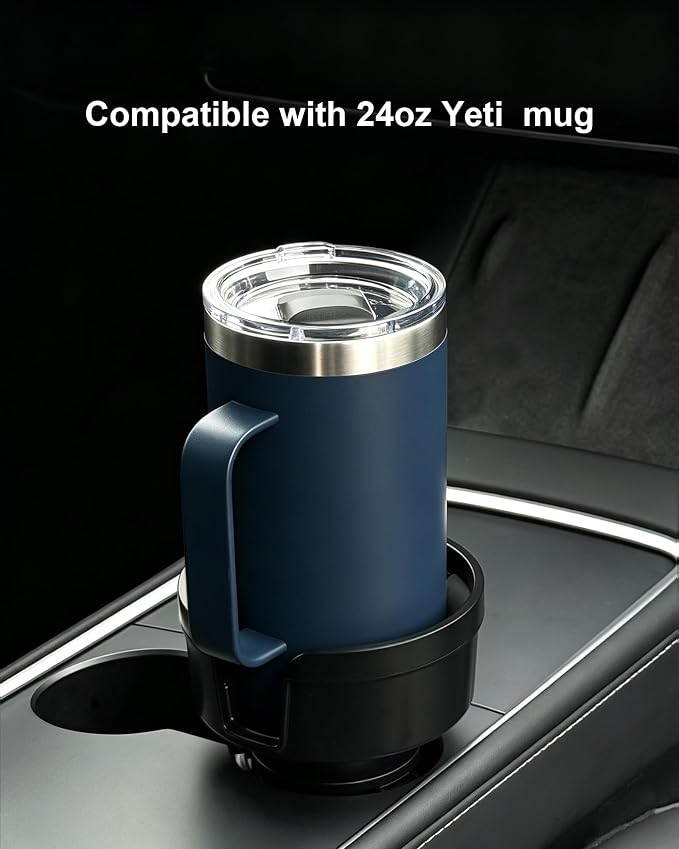 SEVEN SPARTA Car Cup Holder Expander for 10-24oz Travel Mugs & Coffee Cups | Low Profile Version for Yeti, Stanley & Hydro Flask Mugs 10-24oz, Adjustable Offset Base with Lock Ring, Fits 3.5"-4" Cups - Image 4