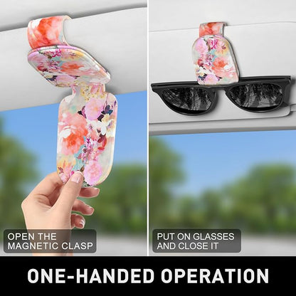 Sunglasses Holder for Car Visor, Magnetic Leather Car Sunglass Holder, Car Sun Visor Glasses Hanger Clip, Car Interior Accessories for Women Men, Fits All Size Eyeglasses - Image 6