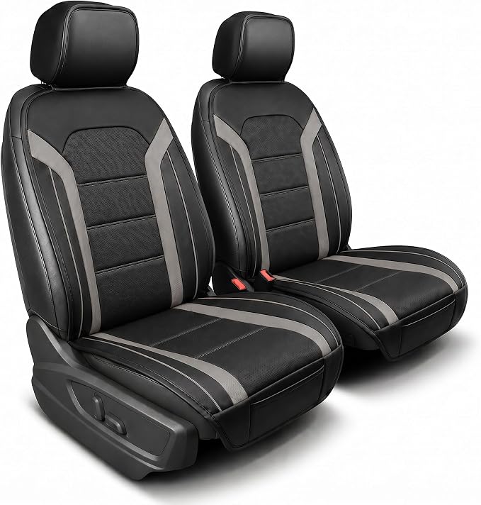 FH Group Front Set Faux Leather Car Seat Covers Cushions for Low Back Seat, Universal Fit, Airbag Compatible Seat Cover for SUV, Sedan Gray/Black by FHGroup