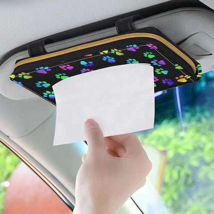 Biyejit Car Tissue Holder, Colorful Dog Paws PU Leather Sun Visor Napkin Box Holder, Hanging Tissue Mask Holder with Glasses Clip for Car Visor, Auto, Vehicle Accessories - Image 3