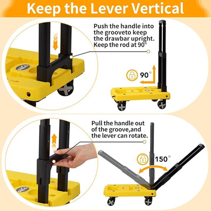 GtIiFmTe Foldable Hand Truck, Lightweight Luggage Cart for Airport Car Seat | Compact Folding dolly with Rotating swivel wheel,storage size12×15.7×4.1",300lbs Load,Upright Lock Handle with 3bungee cords - Image 3