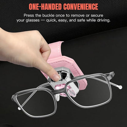 2PCS Sunglass Holder for Car Visor, Faux Leather Eyeglass Holder Clip for Car Sun Visor Organizer, Universal One Handed Operation Sun Glass Hanger, Car Interior Accessories for Women Man - Image 2