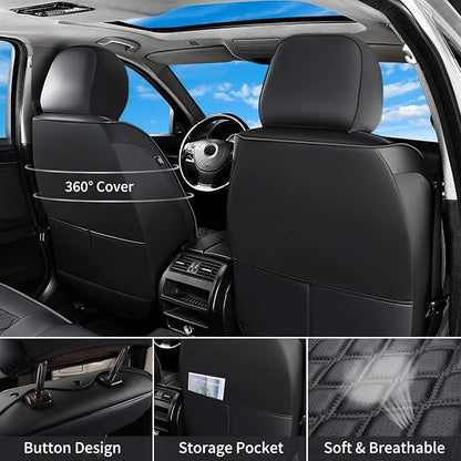Huidasource Tacoma Seat Covers Full Set, Leather Pickup Truck Seat Cushion Cover Front & Rear Fit for 2016-2023 Double & Crew Cab Toyota Tacoma SR SR5 Limited TRD Sport/Pro/Off Road(Full Set/Black) - Image 3