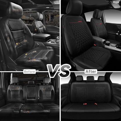 CAR PASS Quilting Faux Leather Seat Covers Full Set, Waterproof Black | Deluxe Premium Seat Cover with 5mm Composite Sponge Inside, Airbag Compatible Auto Seat Cover Universal Fit for Sedan SUV Van - Image 5