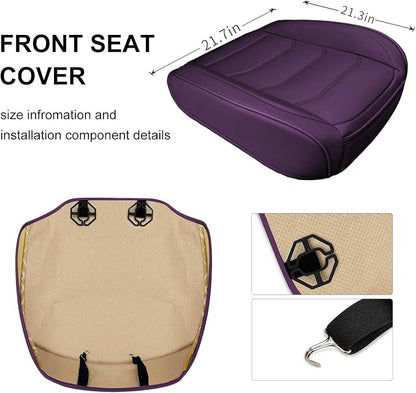 BOPUOVRE Car Seat Cover for Luxury & Comfort PU Leather | Anti Slip Full Wrap Protection Storage Pocket Bottom Cushion Universal Fit 95% Vehicles Purple 2 Piece - Image 5
