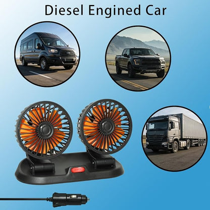 Dual Head 24V Car Cooling Fan, 360° Rotatable Dashboard Fan with 2 Speed Adjustable, Cigarette Lighter Plug Heavy Duty Truck Fan for Semi Truck, Bus, Tractor, Van, School Bus - Image 5