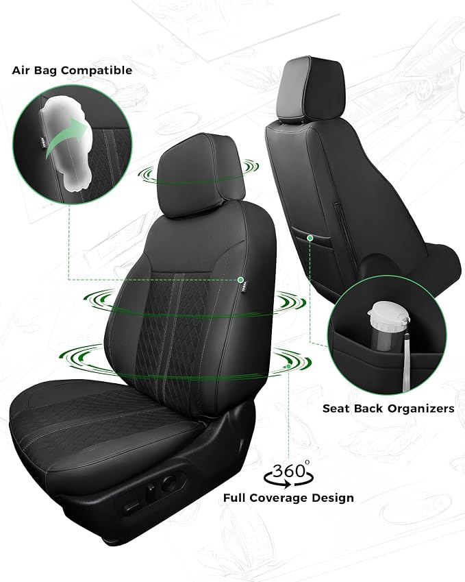 RIDEPOSH Custom Fit Seat Covers for Silverado/Sierra 1500 2019-2026 CrewCab | Fits 2500/3500HD 2020-2026, no Rear Armrest/Seatback Storage, Faux leather, Protective, Scratch-resistant, Easy-clean - Image 3