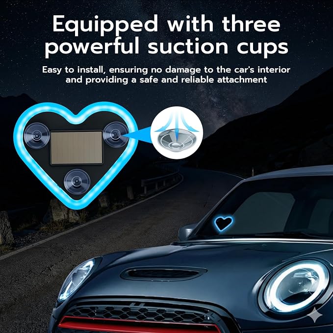 Mcbazel Car LED Ambient Light, Rechargeable Solar-Powered Heart-Shaped LED Light, 6 Lighting Modes, Romantic Car, Outdoor Decor, Ideal Gift for Couples, Women, Men - Ice Blue (1 Pcs) - Image 7
