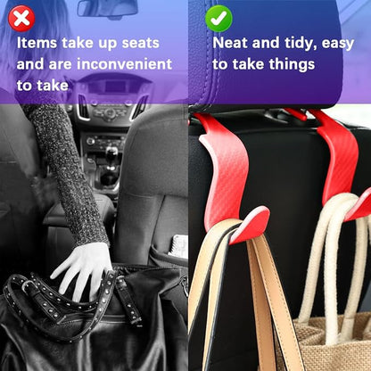 4 Pack 4.13 Inch Carbon Fiber Car Seat Headrest Hooks, Red | plastic body, supports up to 55 lb, tool-free post fit, rotates beneath headrest when idle, interior storage accessory - Image 4