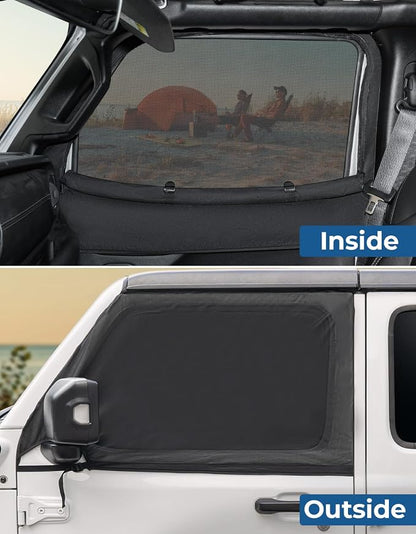 JOYTUTUS Front Wrangler Side Window Sun Shade Camping Window Insect Screen Compatible with Wrangler JK JL Gladiator JT 2007-2026, Car Window Covers for Privacy Blackout 2 Pcs - Image 2