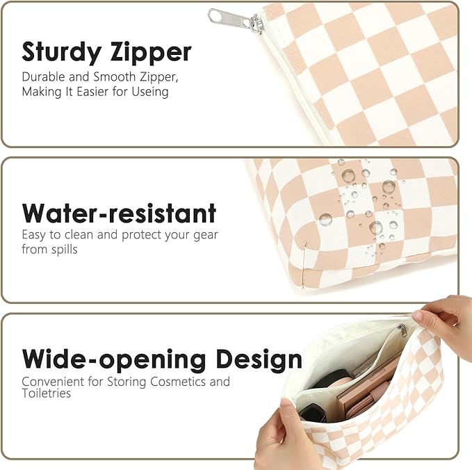Fammart Checkered Makeup Bag, Travel Cosmetic Bag Organizer Toiletry Bag Make Up Bags with Zipper & Compartments for Women Girls, 2PCS - Image 5