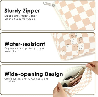 Fammart Checkered Makeup Bag, Travel Cosmetic Bag Organizer Toiletry Bag Make Up Bags with Zipper & Compartments for Women Girls, 2PCS - Image 5