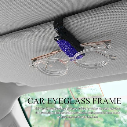 2PCS Bling Rhinestone Car Sun Visor Glasses Holders with Anti-Scratch Sponge, Sunglass Holder for Car, Ticket Card Clip Sunglasses Mount, Auto Eyeglass Hanger Clip for Women Girls (Blue) - Image 3