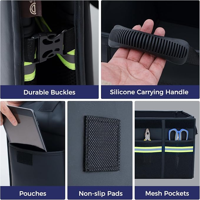 Coverado Trunk Organizer for Car- Nappa Leather Trunk Organizer for SUV with Lid, 30L Multi Collapsible Car Storage Organizer Foldable, Multi Compartments with 2 Straps for SUV/Truck - Image 4