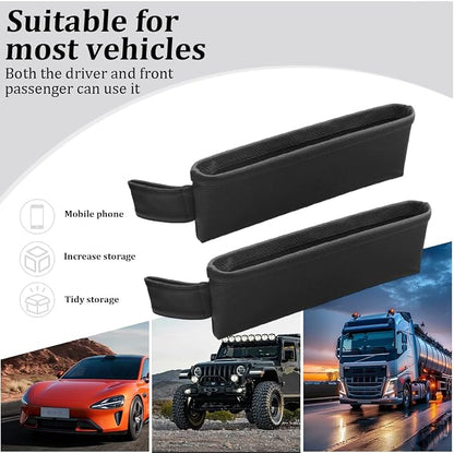 2PCS Car Seat Gap Filler Organizer, Leather Seat Gap Catcher Holder Pocket for Phones Keys Glasses, Auto Center Console Side Crevice Stopper Storage Box, Universal for Vehicles (Black) - Image 4